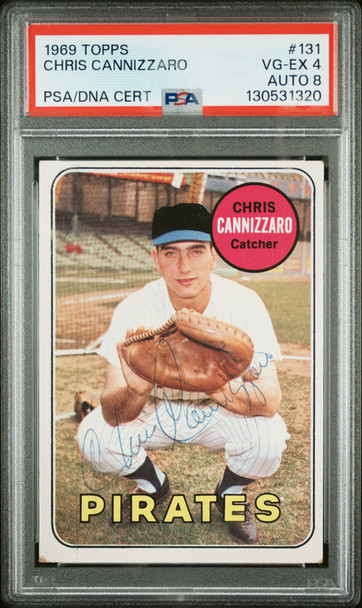 1969 Topps Chris Cannizzaro #131 Pittsburgh Pirates In Person Autograph PSA 4 Auto 8 front of card