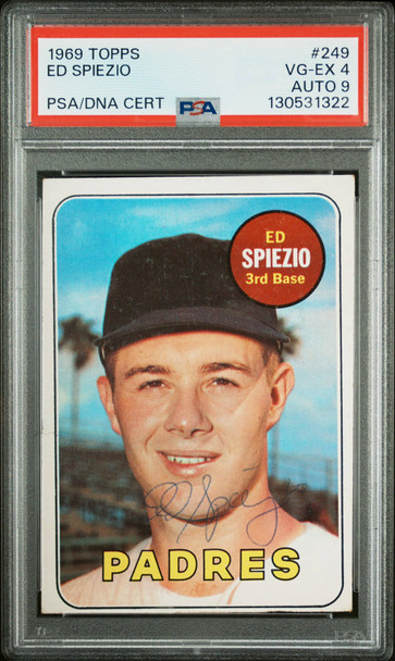 1969 Topps Ed Spiezio #249 San Diego Padres PSA 4 Auto 9 front of card