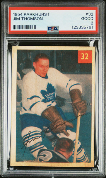 1954 Parkhurst Jim Thomson #32 Toronto Maple Leafs PSA 2 front of card