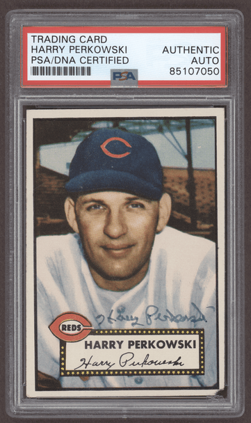 1952 Topps Harry Perkowski #142 Cincinnati Reds RC PSA Authentic Auto front of card