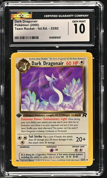 2000 Pokemon Team Rocket Dark Dragonair #33 1st Edition CGC 10 front of card