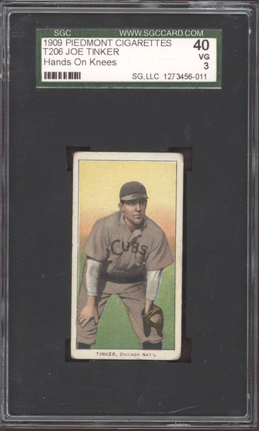 1909 T206 Joe Tinker Piedmont 150 Hands On Knees Factory No. 25 Chicago Nat'l HOF SGC 3 front of card