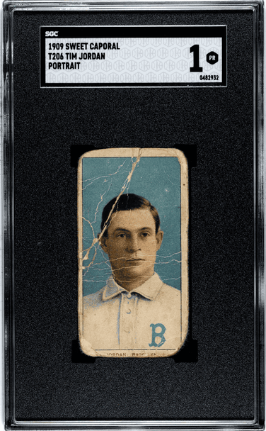 1909 T206 Tim Jordan Sweet Caporal 150 Portrait Factory No. 30 Brooklyn SGC 1 front of card