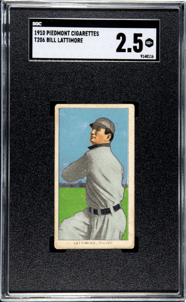 1910 T206 Bill Lattimore Piedmont 350 Factory No. 25 Toledo SGC 2.5 front of card