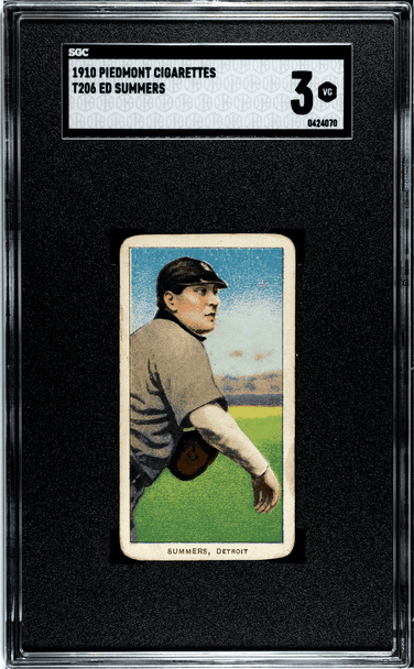 1910 T206 Ed Summers Piedmont 350 Factory No. 25 Detroit SGC 3 front of card