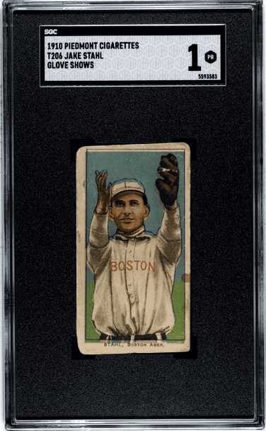1910 T206 Jake Stahl Piedmont 350 Glove Shows Factory No. 25 Boston Amer. SGC 1 front of card