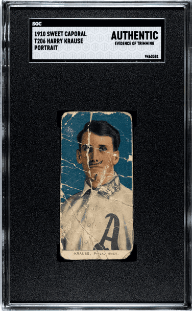 1910 T206 Harry Krause Sweet Caporal 350 Portrait Factory No. 30 Philadelphia Amer. SGC Authentic front of card