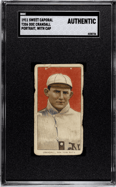 1911 T206 Doc Crandall Portrait With Cap Sweet Caporal 350-460 SGC Authentic front of card