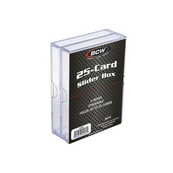 BCW 2-Piece Slider Box - 25 Count 25-card clear slider box, detail view