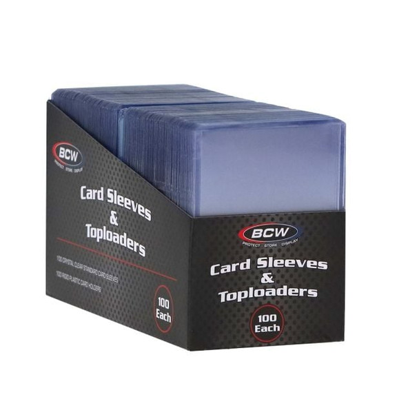 BCW Card Sleeve & Toploader Combo Pack (100 Ct.) two bulk boxes angled together, detail view