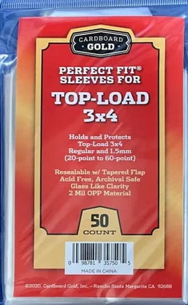 Cardboard Gold Perfect Fit Sleeves for Thick Top-Load 3x4, 75-140pt (50 Ct.)