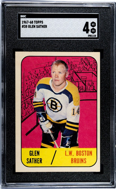 1967-68 Topps Glen Sather #38 Boston Bruins HOF RC SGC 4 front of card