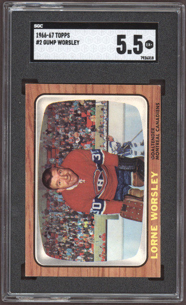 1966-67 Topps Gump Worsley #2 Montreal Canadiens HOF SGC 5.5 front of card