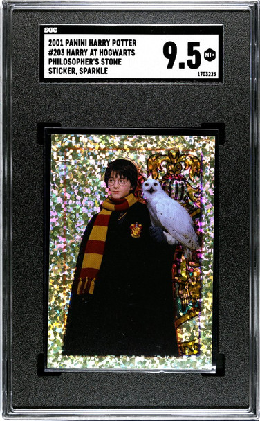 2001 Panini Harry Potter Harry At Hogwarts #203 Philosopher's Stone Sparkle SGC 8.5 front of card