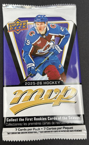 2025-26 Upper Deck MVP Hockey Retail Pack (7 Cards) single sealed pack, front of product packaging