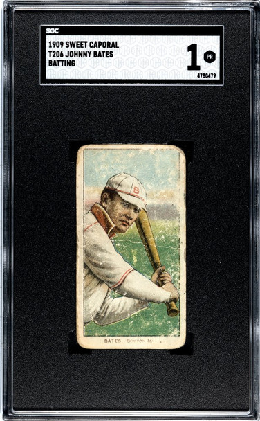 1909 T206 Johnny Bates Sweet Caporal 150 Batting Factory No. 25 Boston Doves SGC 1 front of card