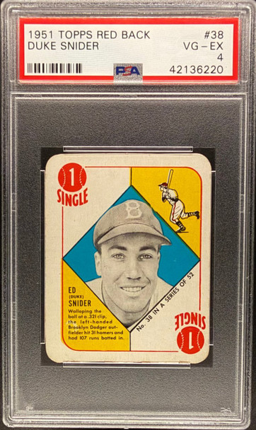 1951 Topps Red Back Duke Snider #38 Brooklyn Dodgers HOF PSA 4 front of card