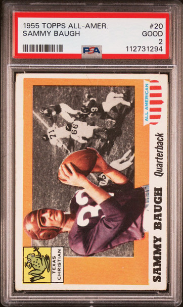1955 Topps All-American Sammy Baugh #20 Texas Christian University HOF PSA 2 front of card