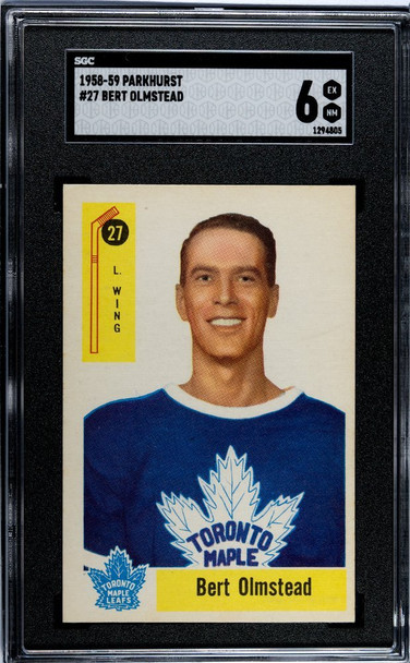 1958-59 Parkhurst Bert Olmstead #27 Toronto Maple Leafs HOF SGC 6 front of card