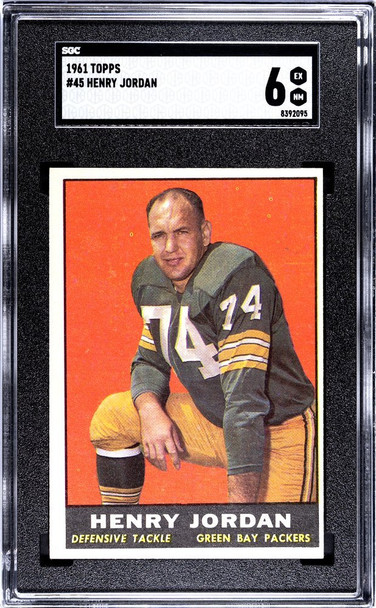 1961 Topps Henry Jordan #45 Green Bay Packers HOF SGC 6 front of card