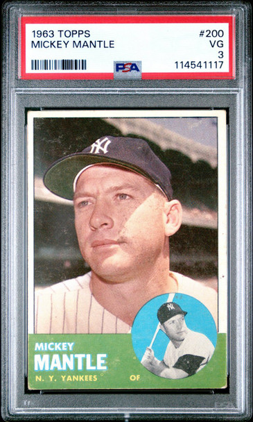 1963 Topps Mickey Mantle #200 New York Yankees HOF PSA 3 front of card
