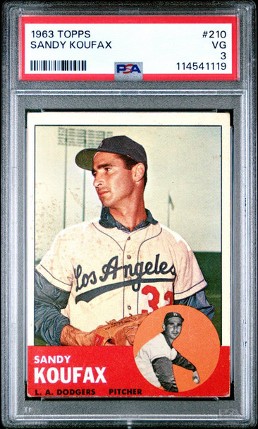 1963 Topps Sandy Koufax #210 Los Angeles Dodgers HOF PSA 3 (Cert 114541119) front of card
