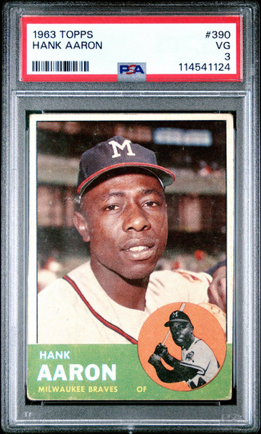 1963 Topps Hank Aaron #390 Milwaukee Braves HOF PSA 3 front of card