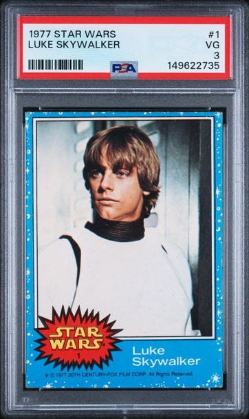 1977 Topps Star Wars Luke Skywalker #1 PSA 3 front of card