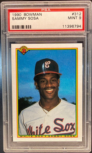 1990 Bowman Sammy Sosa #312 Chicago White Sox RC PSA 9 (Cert 11396794) front of card