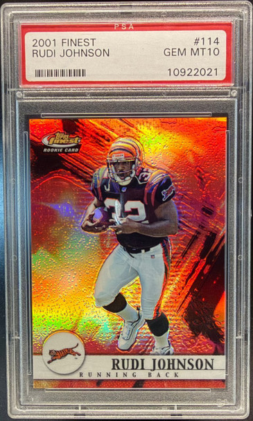 2001 Topps Finest Rudi Johnson #114 Cincinnati Bengals RC PSA 10 front of card