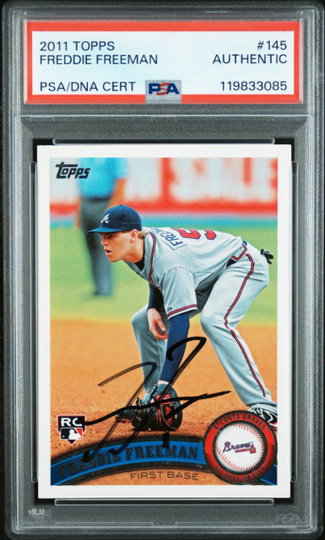 2011 Topps Freddie Freeman #145 PSA/DNA Autograph Atlanta Braves In Person Autograph RC PSA/DNA Authentic Auto front of card