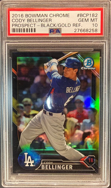 2016 Bowman Chrome Cody Bellinger #BCP182 Prospects Black/Gold Refractor Los Angeles Dodgers PSA 10 front of card