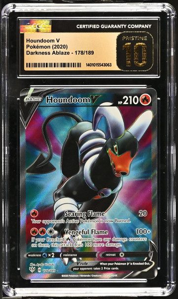 2020 Pokemon Darkness Ablaze Houndoom V #178/189 Darkness Ablaze Full Art CGC Gem Mint 10 front of card