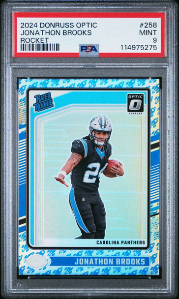 2024 Donruss Optic Jonathon Brooks #258 Rated Rookie Rocket Carolina Panthers RC PSA 9 front of card