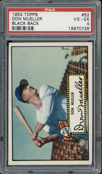 1952 Topps Don Mueller #52 New York Giants Black Back PSA 4 front of card