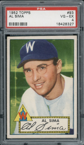 1952 Topps Al Sima #93 Washington Senators RC PSA 4 front of card