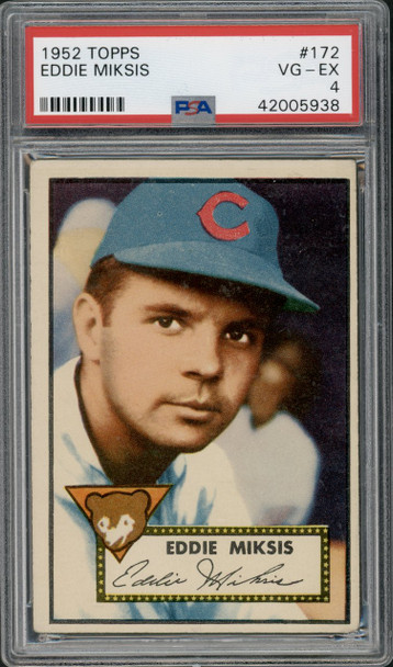 1952 Topps Eddie Miksis #172 Chicago Cubs PSA 4 front of card