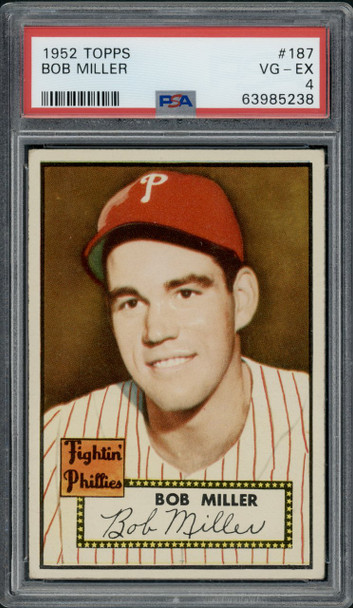 1952 Topps Bob Miller #187 Philadelphia Phillies PSA 4 front of card