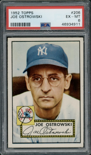 1952 Topps Joe Ostrowski #206 New York Yankees RC PSA 6 front of card