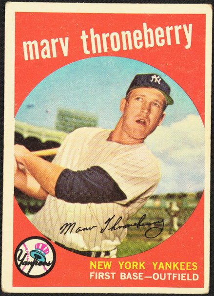 1959 Topps Marv Throneberry #326 New York Yankees Low Grade - Marks R100135 front of card