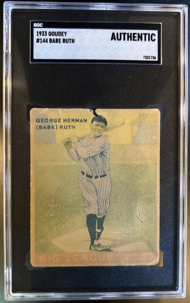 Front of 1933 Goudey Babe Ruth #144 HOF SGC Authentic