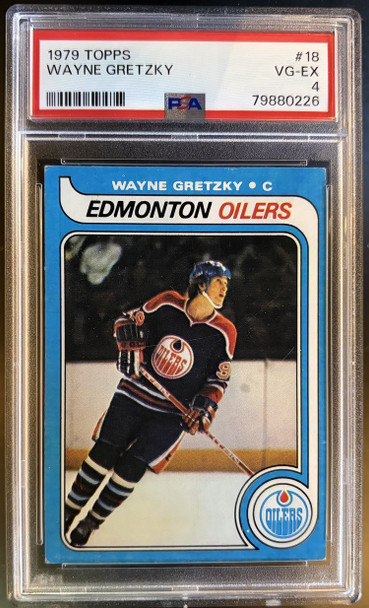 Front of 1979 Topps Wayne Gretzky #18 HOF RC PSA 4