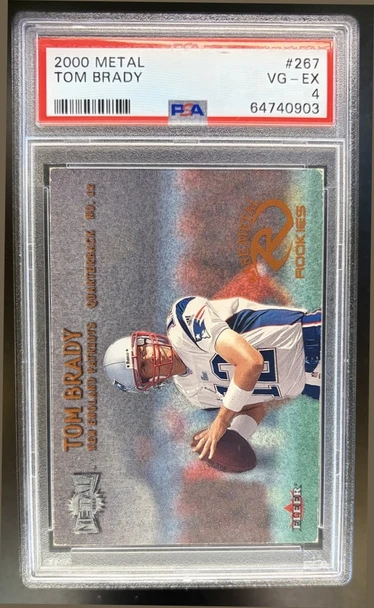 Front of 2000 Fleer Metal Tom Brady #267 RC PSA 4