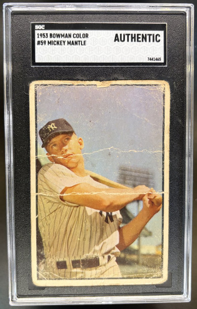 Front of 1953 Bowman Color Mickey Mantle #59 HOF SGC Authentic