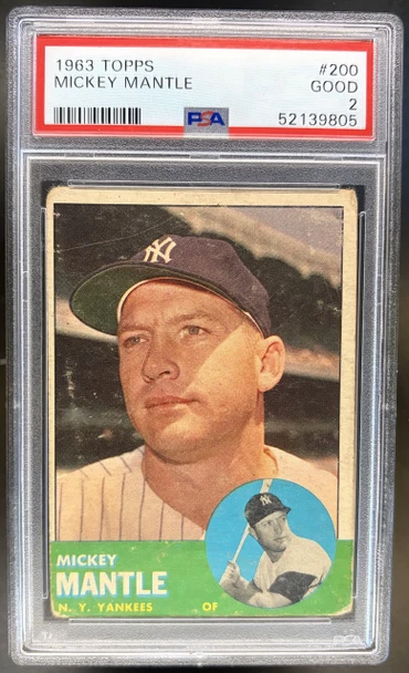 Front of 1963 Topps Mickey Mantle #200 HOF PSA 2