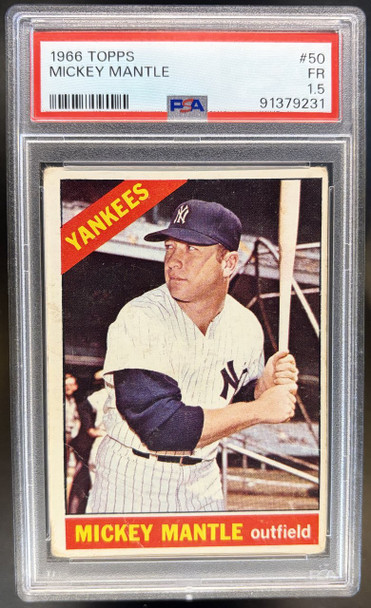 Front of 1966 Topps Mickey Mantle #50 HOF PSA 1.5