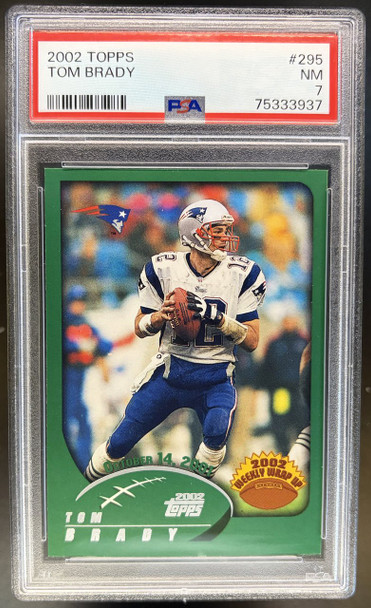 Front of 2002 Topps Tom Brady #295 PSA 7