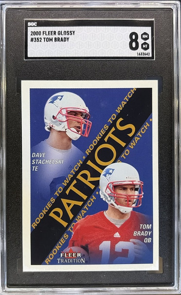 Front of 2000 Fleer Tradition Tom Brady / David Stachelski #352 Glossy RC SGC 8