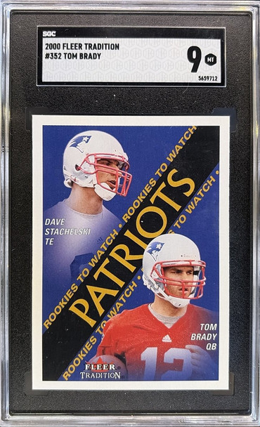 Front of 2000 Fleer Tradition Tom Brady / David Stachelski #352 RC SGC 9