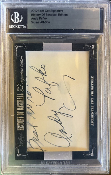 Front of 2012 Leaf Cut Signature History of Baseball Andy Pafko Cut Auto Encased